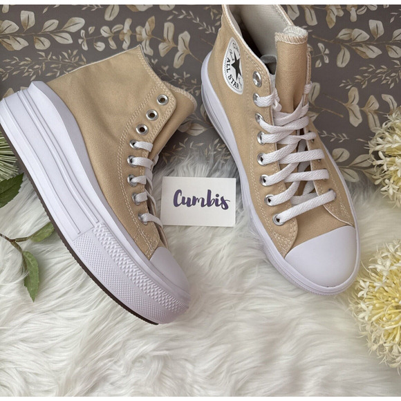 Converse by YOU Chuck Taylor All Star Hi Top Move Shoes Size Women' 7 Tan/ White - Picture 4 of 9